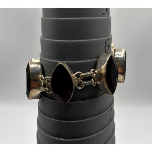 Sterling Silver Pink Red Marquis Gem Bracelet - Picture 14 of 16